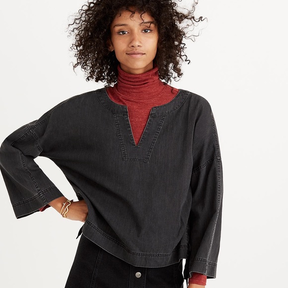 Madewell Denim Side Lace Top - Picture 1 of 8